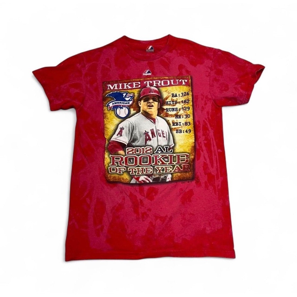 Majestic Mike Trout 2012 AL Rookie of the Year Red Tie Dye Shirt Mens Small MLB